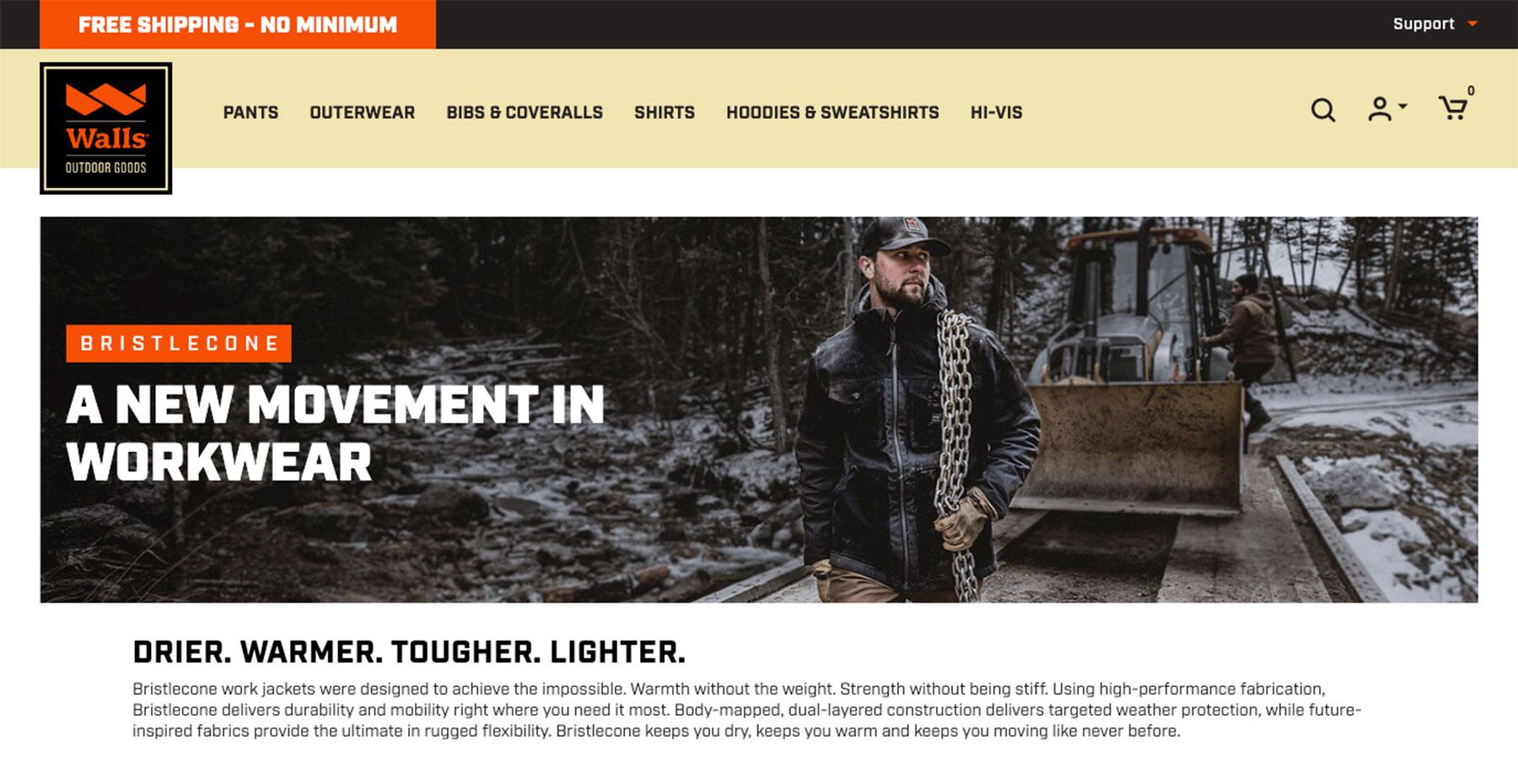 Walls Outdoor Goods Bristlecone Desktop Website